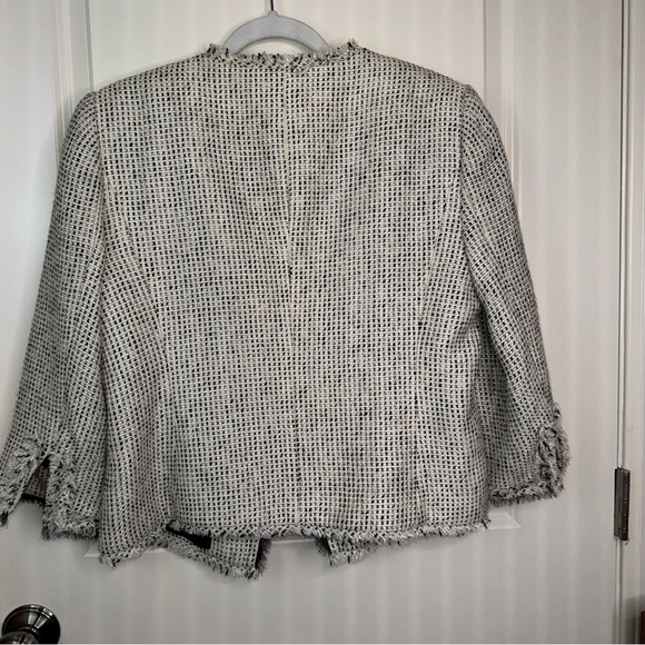 WHBM Tweed Fringe Jacket Black White 3/4 Sleeves Sz 12 - Picture 7 of 17